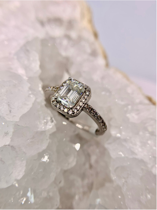 Unbranded Jewelry - Emerald Cut Halo Moissanite Ring 925 Silver GRA 1 Ct